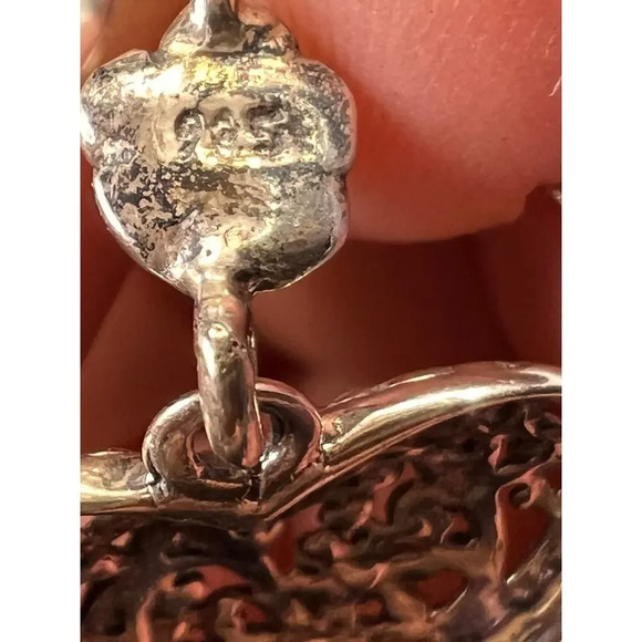 Sterling silver heart shaped earrings with floral design - Picture 7 of 8